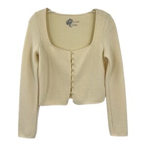 Pilcro Square Neck Cropped Button Cardigan Beige SZ S